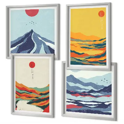 Montagne fluviali astratte e colorate composizione di 4 quadri