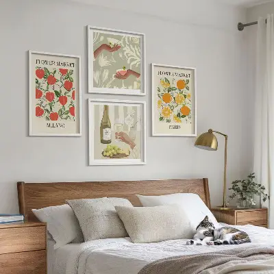 Polittico con cornice decorazione murale con soggetti floreali e città