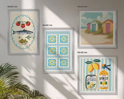 Galleria a parete illustrazioni del tema cucina mediterranea