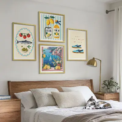 Composizione di 4 quadri con immagini colorate a tema sapori italiani
