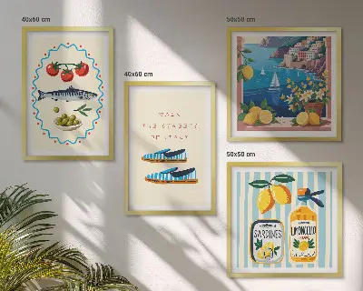 Composizione di 4 quadri con immagini colorate a tema sapori italiani