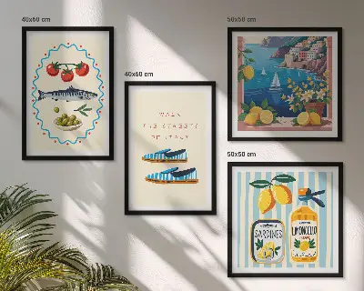 Composizione di 4 quadri con immagini colorate a tema sapori italiani