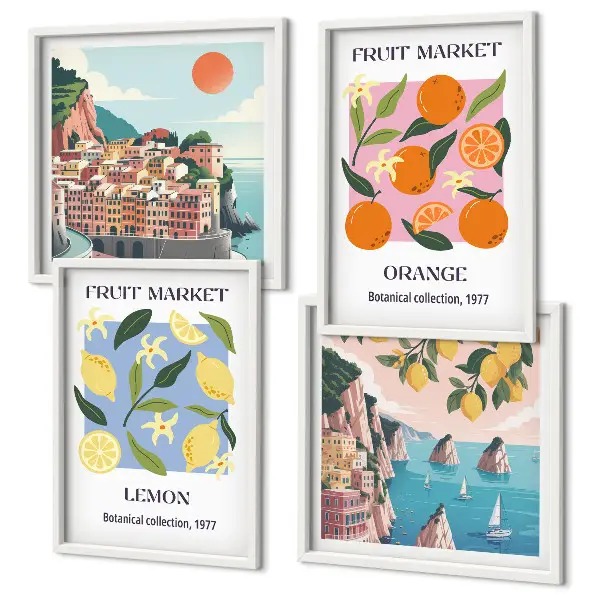 Composizione di 4 quadri con poster di frutta limoni e arance
