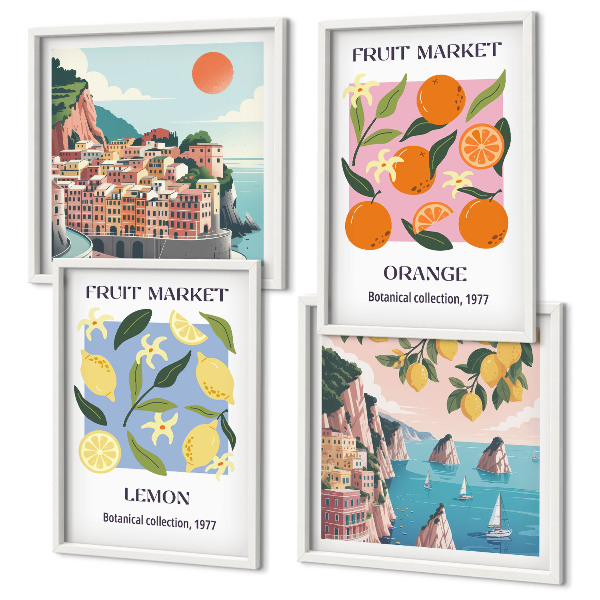 Composizione di 4 quadri Poster di frutta: limoni, arance