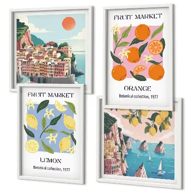 Composizione di 4 quadri con poster di frutta limoni e arance