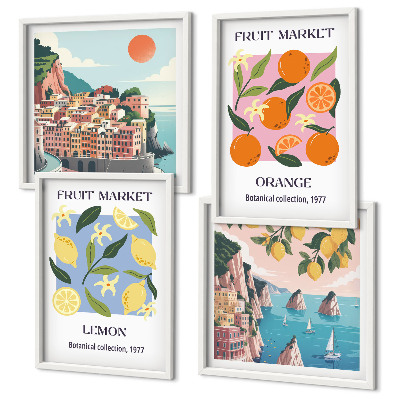 Composizione di 4 quadri Poster di frutta: limoni, arance