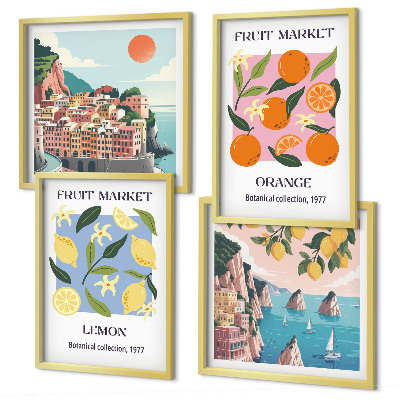 Composizione di 4 quadri Poster di frutta: limoni, arance