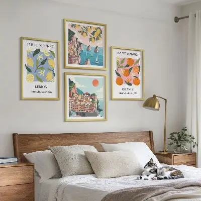 Composizione di 4 quadri con poster di frutta limoni e arance