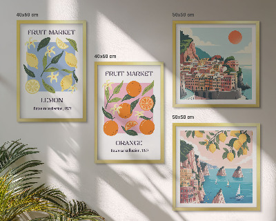 Composizione di 4 quadri Poster di frutta: limoni, arance