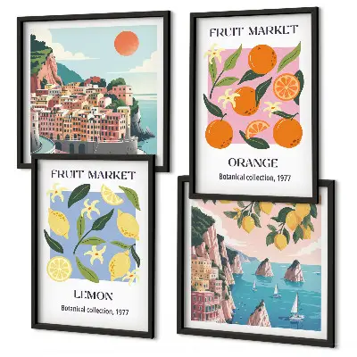 Composizione di 4 quadri con poster di frutta limoni e arance