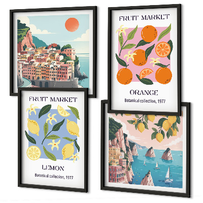 Composizione di 4 quadri Poster di frutta: limoni, arance