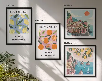 Composizione di 4 quadri con poster di frutta limoni e arance