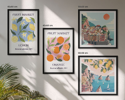 Composizione di 4 quadri Poster di frutta: limoni, arance