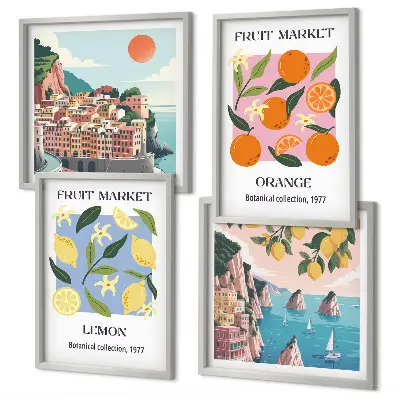Composizione di 4 quadri con poster di frutta limoni e arance