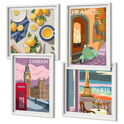 Polittico con cornice Paesaggi urbani Parigi Londra Francia
