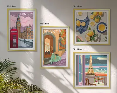 Polittico con cornice raffigurante paesaggi urbani di Parigi, Londra e Francia