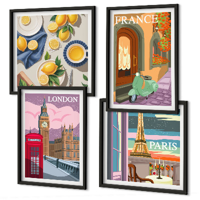 Polittico con cornice Paesaggi urbani Parigi Londra Francia