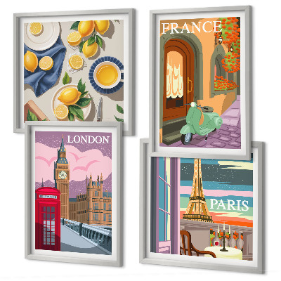 Polittico con cornice Paesaggi urbani Parigi Londra Francia