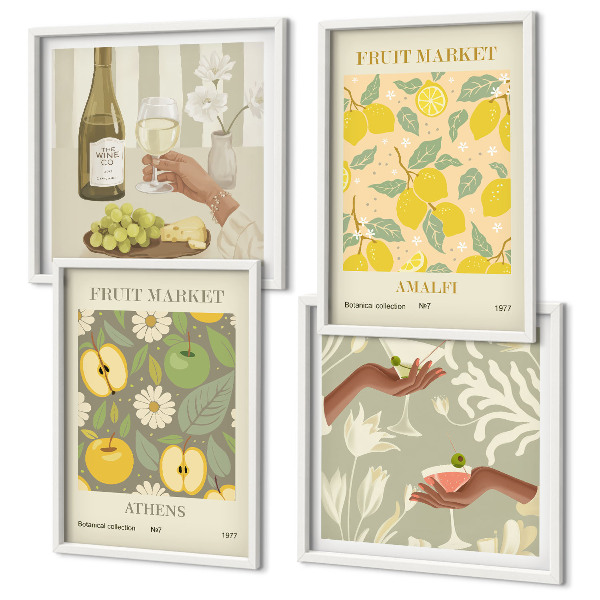 Composizione di 4 quadri Motivi fruttati Vino italiano