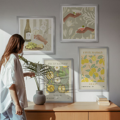 Composizione di 4 quadri Motivi fruttati Vino italiano
