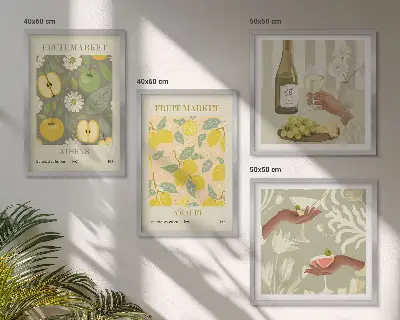 Composizione di 4 quadri motivi fruttati con vino italiano