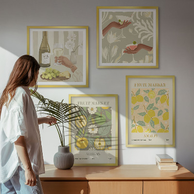 Composizione di 4 quadri Motivi fruttati Vino italiano
