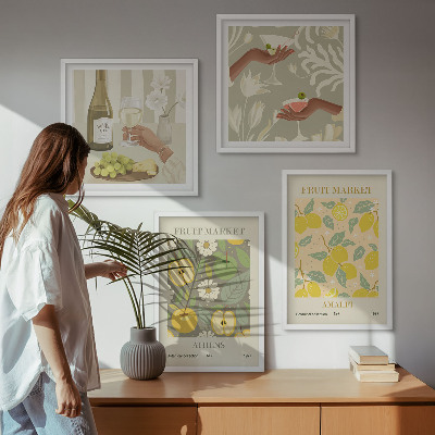 Composizione di 4 quadri Motivi fruttati Vino italiano