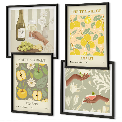 Composizione di 4 quadri Motivi fruttati Vino italiano
