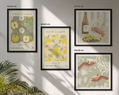 Composizione di 4 quadri motivi fruttati con vino italiano