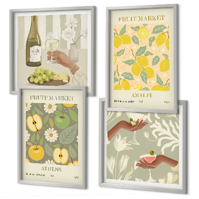 Composizione di 4 quadri Motivi fruttati Vino italiano