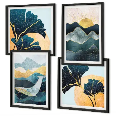 Montagne astratte estetiche quadro polittico con cornice