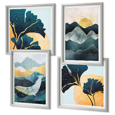 Montagne astratte estetiche quadro polittico con cornice
