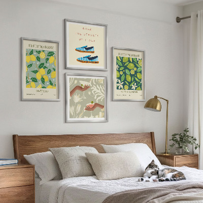 Composizione di 4 quadri Disegni di frutta, poster italiani