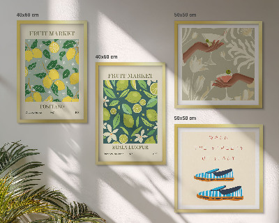 Composizione di 4 quadri Disegni di frutta, poster italiani