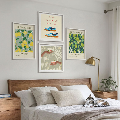 Composizione di 4 quadri Disegni di frutta, poster italiani