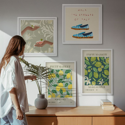 Composizione di 4 quadri Disegni di frutta, poster italiani