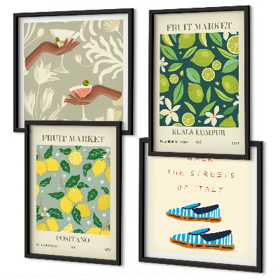 Composizione di 4 quadri Disegni di frutta, poster italiani