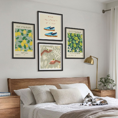 Composizione di 4 quadri Disegni di frutta, poster italiani