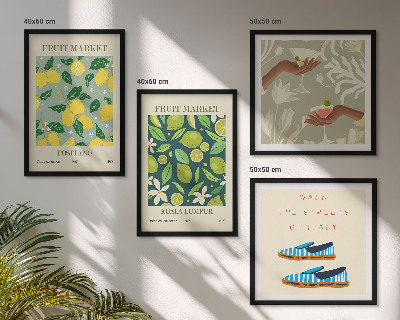 Composizione di 4 quadri Disegni di frutta, poster italiani