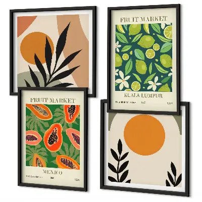 Galleria a parete con motivi boho con papaya