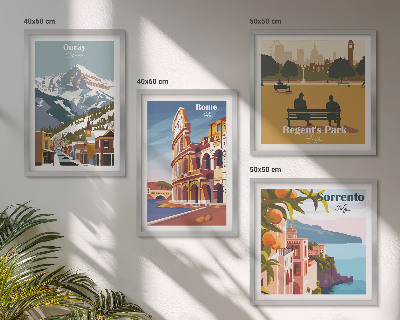 Composizione di 4 quadri Illustrazioni in stile retrò di luoghi famosi