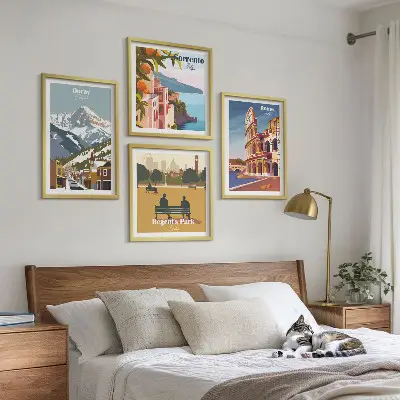 Set di 4 quadri illustrazioni di luoghi famosi in stile retrò