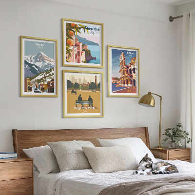 Composizione di 4 quadri Illustrazioni in stile retrò di luoghi famosi
