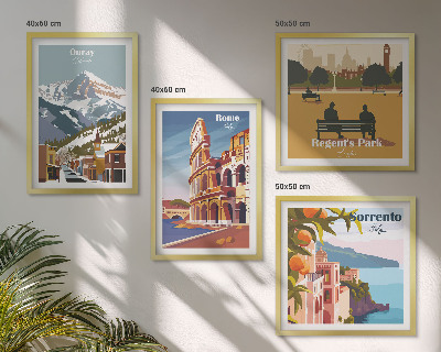 Composizione di 4 quadri Illustrazioni in stile retrò di luoghi famosi