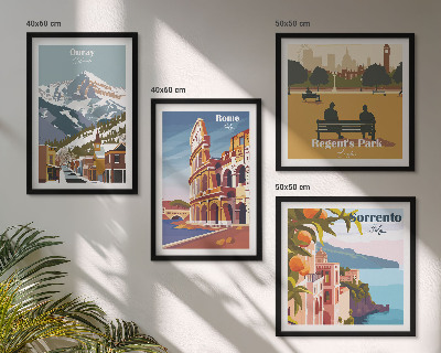 Composizione di 4 quadri Illustrazioni in stile retrò di luoghi famosi