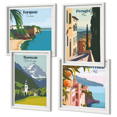 Polittico con cornice Paesaggi montani e città