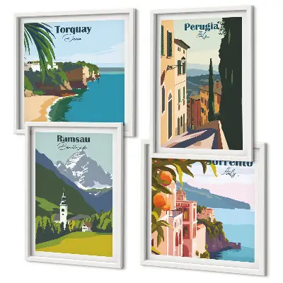 Paesaggi montani e città polittico con cornice