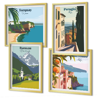 Polittico con cornice Paesaggi montani e città