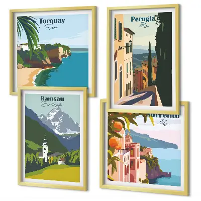Paesaggi montani e città polittico con cornice