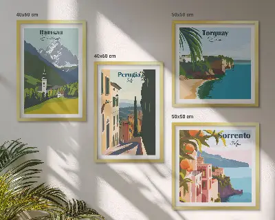 Paesaggi montani e città polittico con cornice